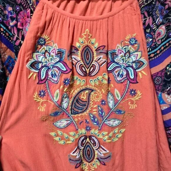 Soft Surroundings Orange Blame Rio Floral Embroidered Blouse - Picture 3 of 6